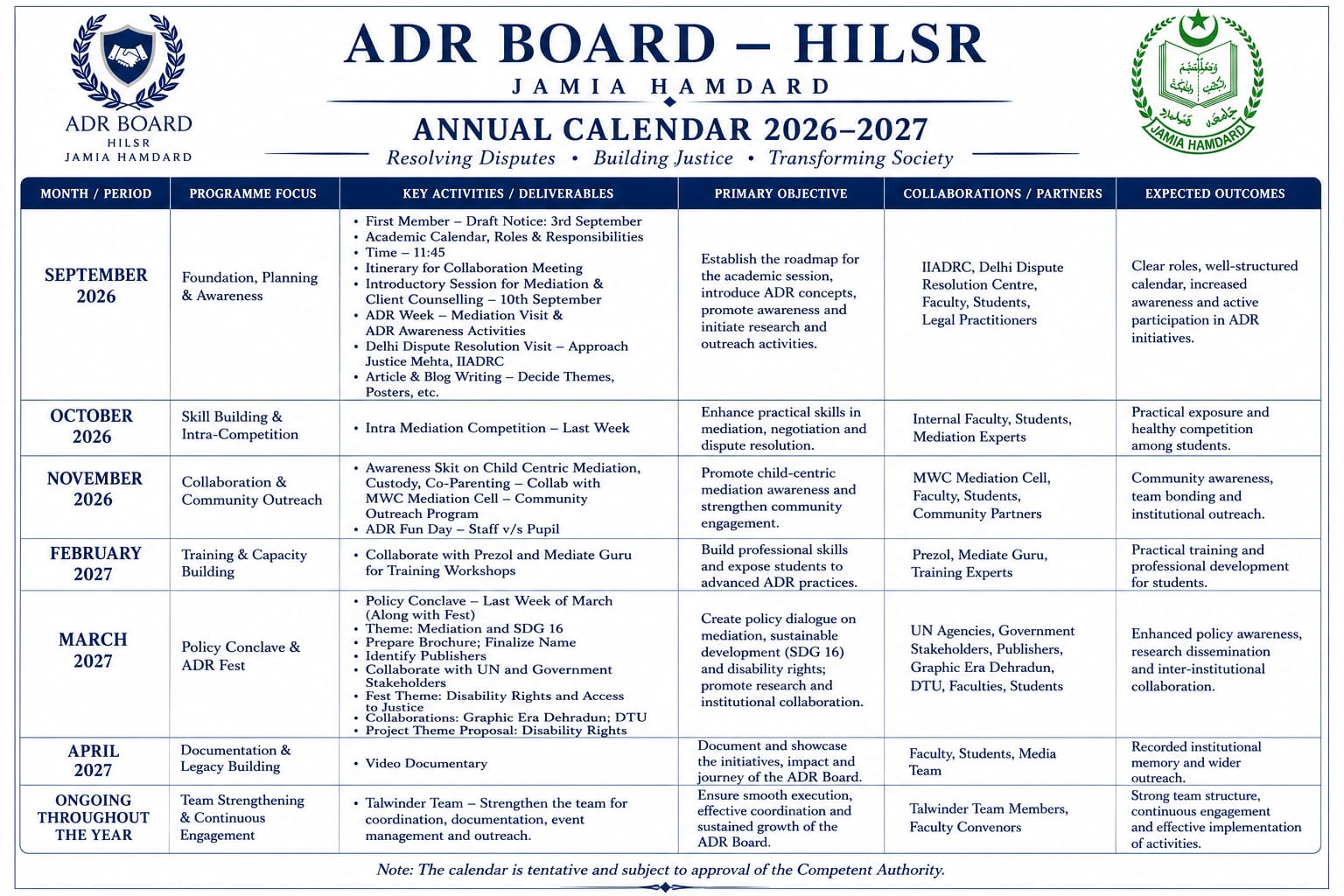 ADR Board Annual Calendar 2026–2027